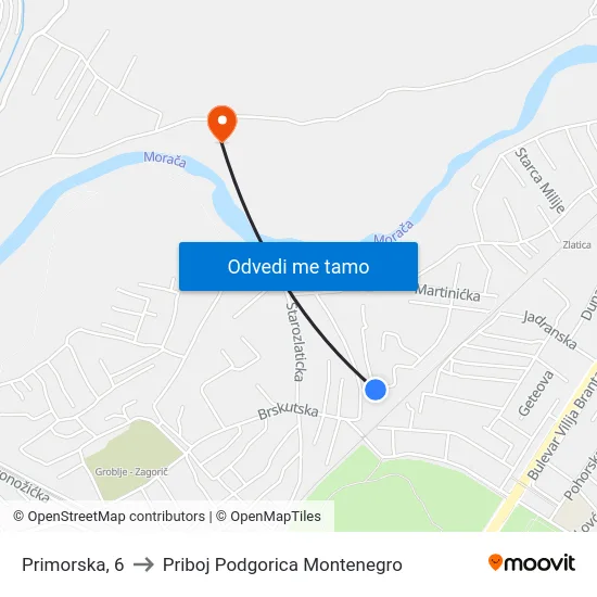 Primorska, 6 to Priboj Podgorica Montenegro map