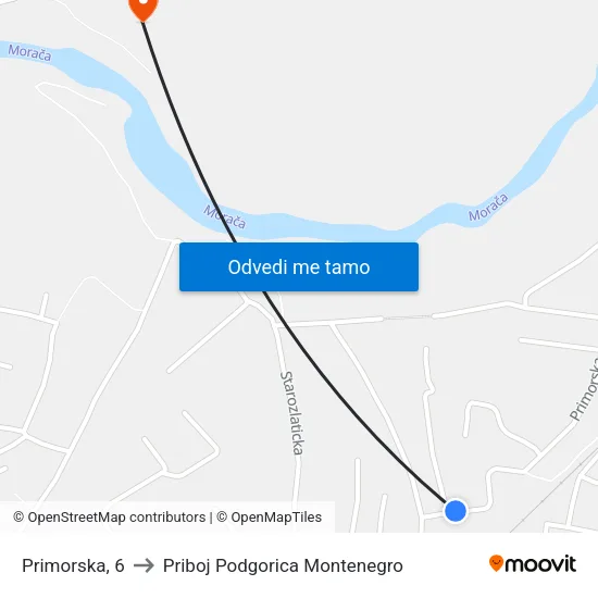 Primorska, 6 to Priboj Podgorica Montenegro map