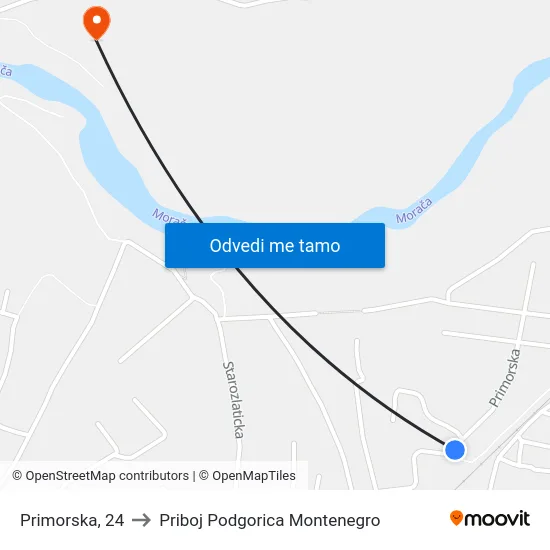 Primorska, 24 to Priboj Podgorica Montenegro map