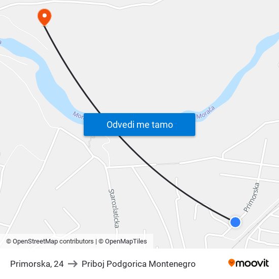 Primorska, 24 to Priboj Podgorica Montenegro map