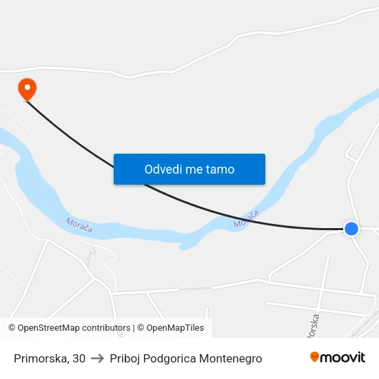 Primorska, 30 to Priboj Podgorica Montenegro map