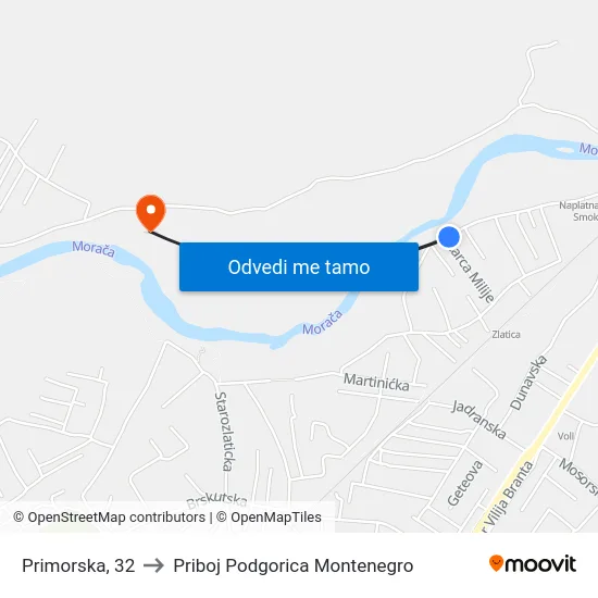 Primorska, 32 to Priboj Podgorica Montenegro map