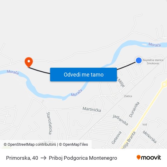 Primorska, 40 to Priboj Podgorica Montenegro map