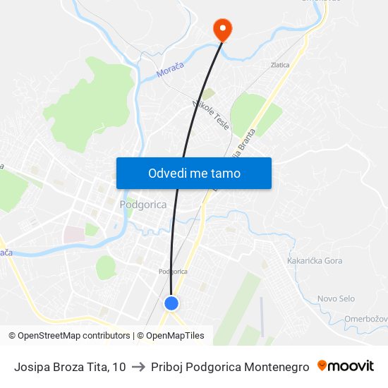 Josipa Broza Tita, 10 to Priboj Podgorica Montenegro map