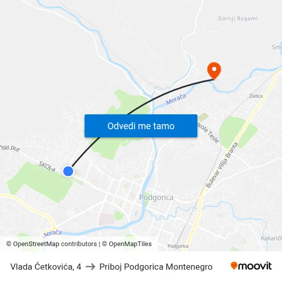Vlada Ćetkovića, 4 to Priboj Podgorica Montenegro map