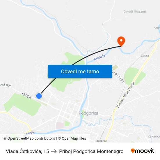 Vlada Ćetkovića, 15 to Priboj Podgorica Montenegro map