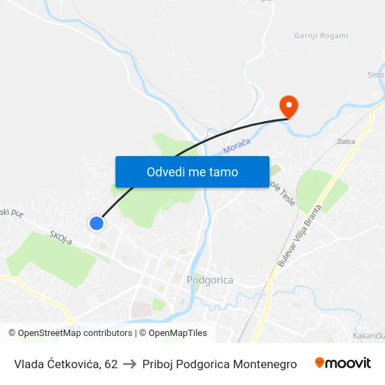 Vlada Ćetkovića, 62 to Priboj Podgorica Montenegro map