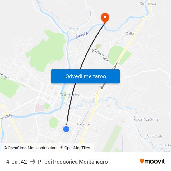 4. Jul, 42 to Priboj Podgorica Montenegro map