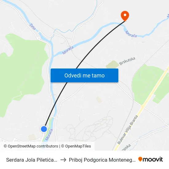 Serdara Jola Piletića, 6 to Priboj Podgorica Montenegro map