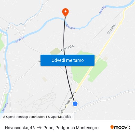 Novosadska, 46 to Priboj Podgorica Montenegro map