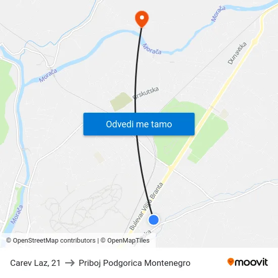 Carev Laz, 21 to Priboj Podgorica Montenegro map