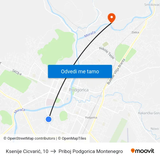 Ksenije Cicvarić, 10 to Priboj Podgorica Montenegro map