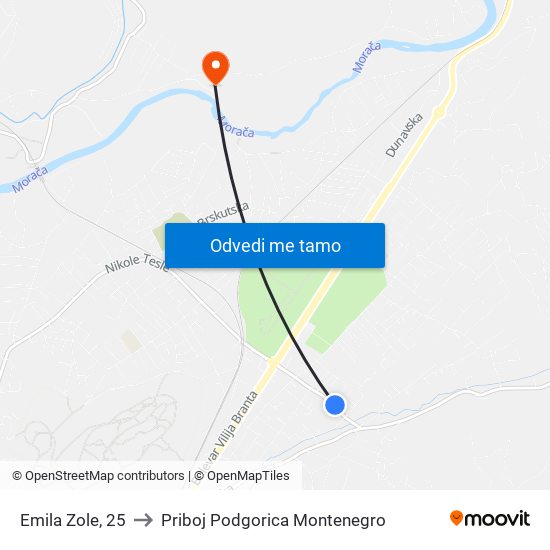 Emila Zole, 25 to Priboj Podgorica Montenegro map