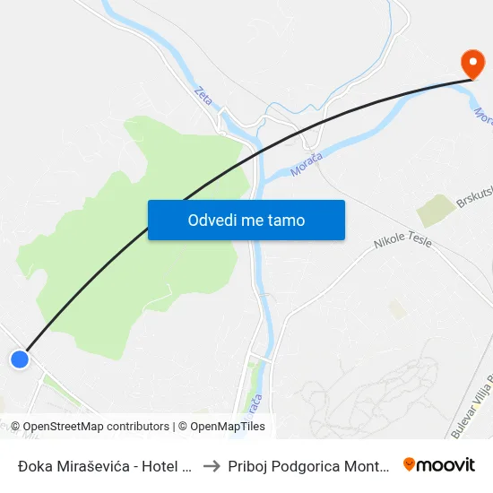 Đoka Miraševića - Hotel Resurs to Priboj Podgorica Montenegro map
