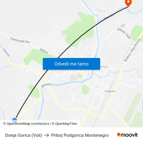 Donja Gorica (Voli) to Priboj Podgorica Montenegro map