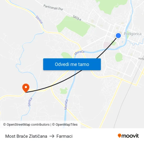 Most Braće Zlatičana to Farmaci map