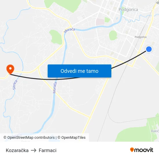 Kozaračka to Farmaci map
