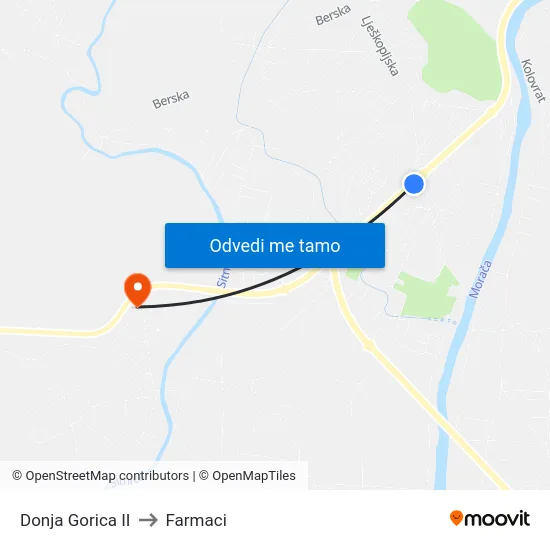 Donja Gorica II to Farmaci map