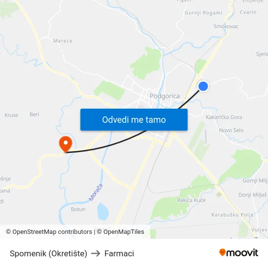Spomenik (Okretište) to Farmaci map