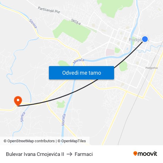 Bulevar Ivana Crnojevića II to Farmaci map