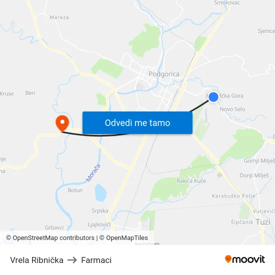 Vrela Ribnička to Farmaci map