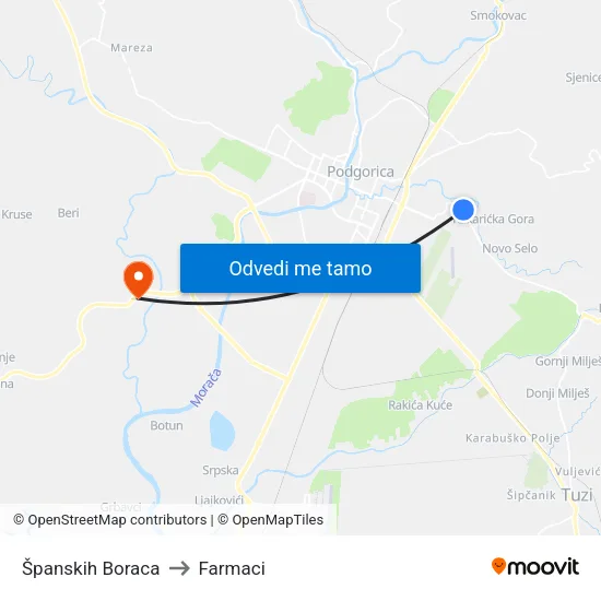 Španskih Boraca to Farmaci map