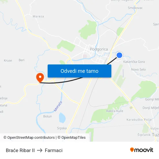 Braće Ribar II to Farmaci map