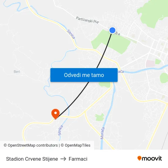 Stadion Crvene Stijene to Farmaci map