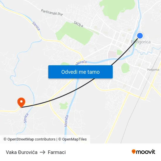 Vaka Đurovića to Farmaci map