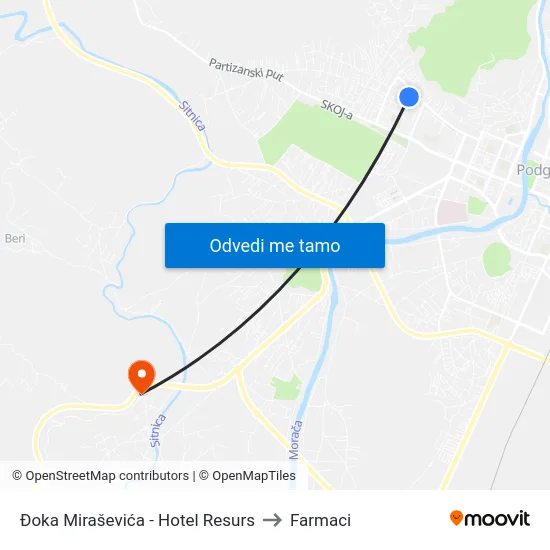 Đoka Miraševića - Hotel Resurs to Farmaci map