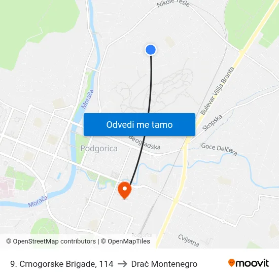 9. Crnogorske Brigade, 114 to Drač Montenegro map