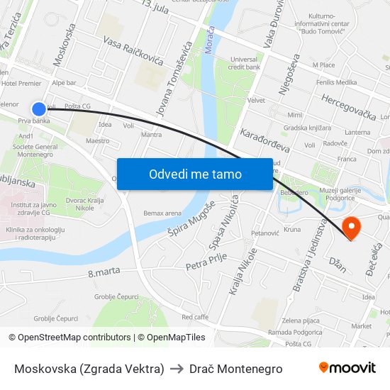 Moskovska (Zgrada Vektra) to Drač Montenegro map