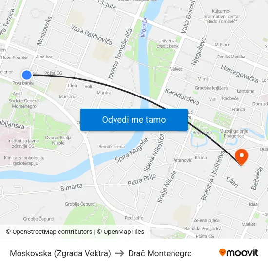 Moskovska (Zgrada Vektra) to Drač Montenegro map