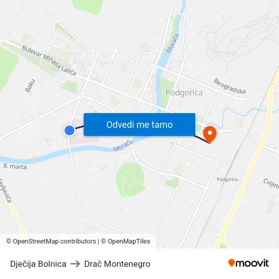 Dječija Bolnica to Drač Montenegro map