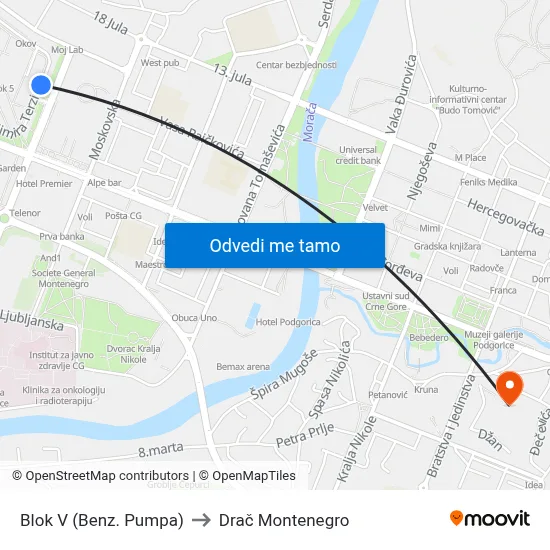 Blok V (Benz. Pumpa) to Drač Montenegro map