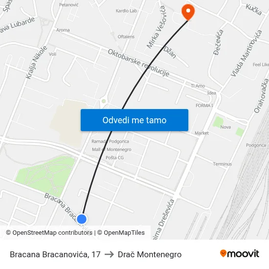 Bracana Bracanovića, 17 to Drač Montenegro map