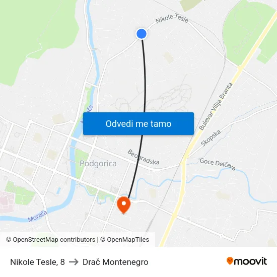 Nikole Tesle, 8 to Drač Montenegro map