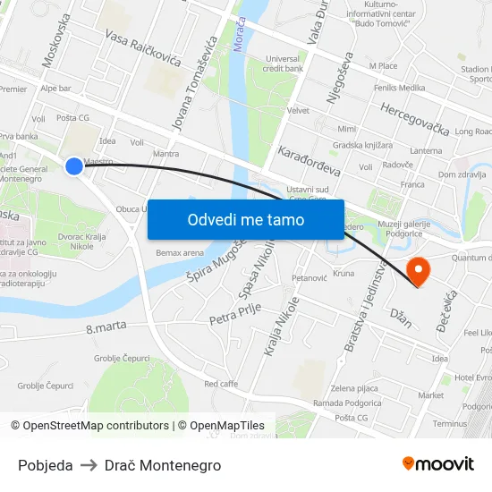 Pobjeda to Drač Montenegro map