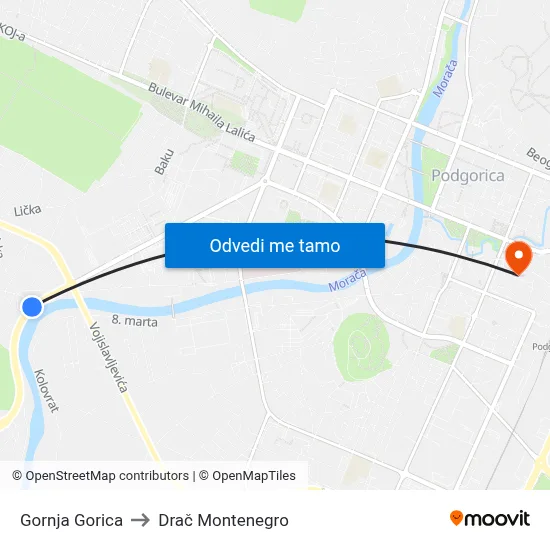 Gornja Gorica to Drač Montenegro map