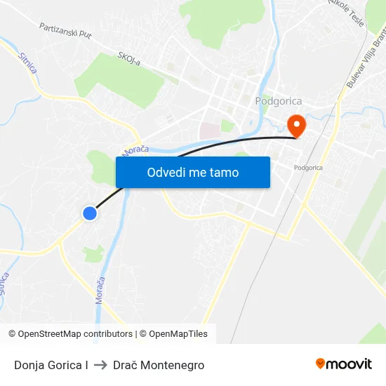 Donja Gorica I to Drač Montenegro map