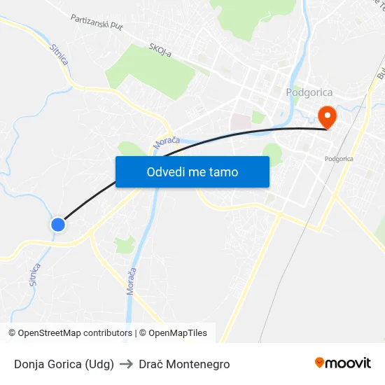Donja Gorica (Udg) to Drač Montenegro map