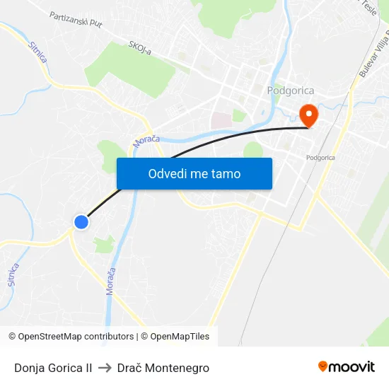 Donja Gorica II to Drač Montenegro map