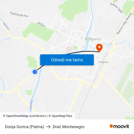 Donja Gorica (Palma) to Drač Montenegro map