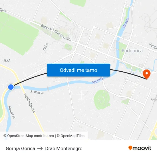 Gornja Gorica to Drač Montenegro map
