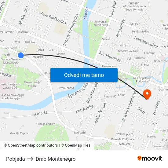 Pobjeda to Drač Montenegro map