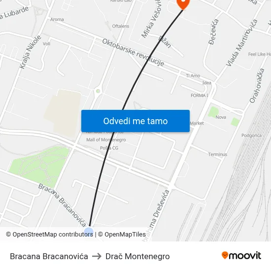 Bracana Bracanovića to Drač Montenegro map