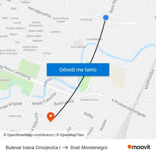 Bulevar Ivana Crnojevića I to Drač Montenegro map
