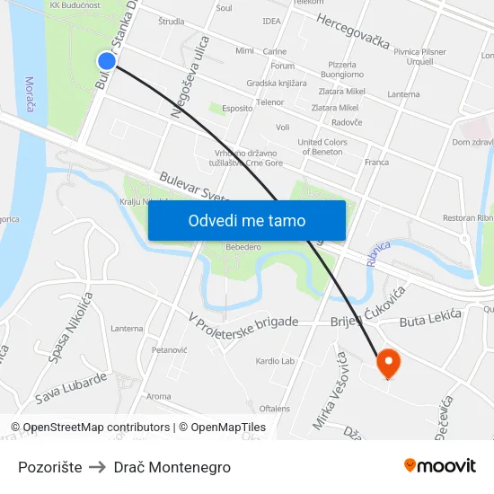 Pozorište to Drač Montenegro map