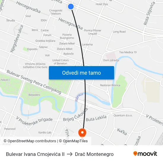 Bulevar Ivana Crnojevića II to Drač Montenegro map