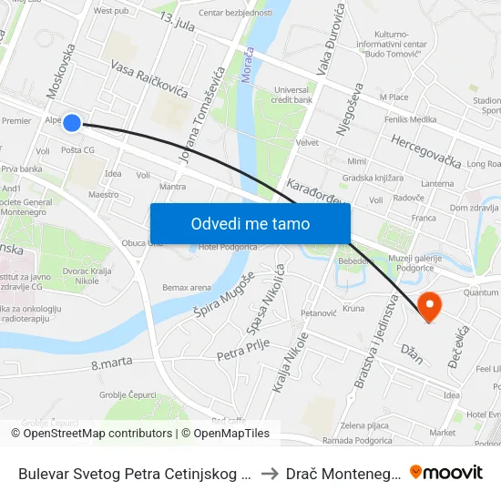 Bulevar Svetog Petra Cetinjskog 62 to Drač Montenegro map